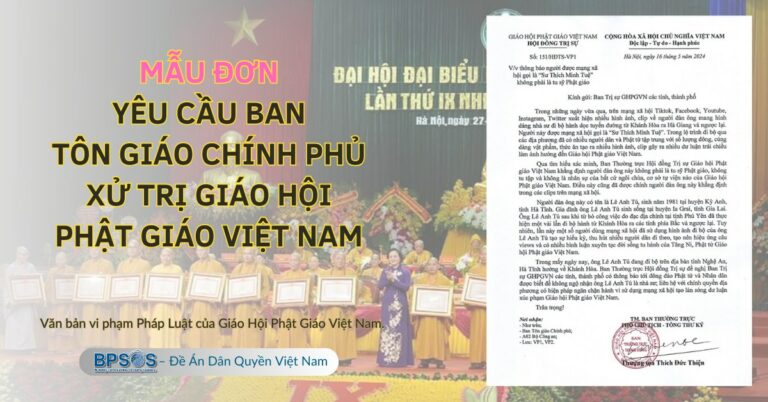 Mẫu đơn: Yêu cầu Ban Tôn Giáo Chính Phủ xử trị Giáo Hội Phật Giáo Việt Nam